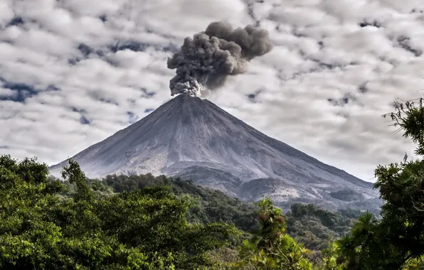 Картинка небо, природа, дым, Volcán de Fuego de Colima