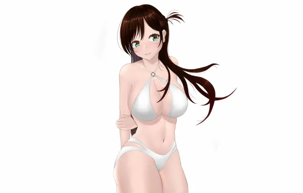 Girl, sexy, cleavage, green eyes, long hair, brown hair, boobs, anime