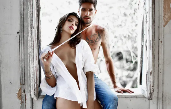 Hot, panties, woman, beautiful, model, man, couple, tattoo