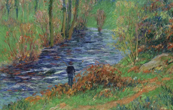 Пейзаж, картина, Анри Море, Henry Moret, Рыбак на Берегу Реки