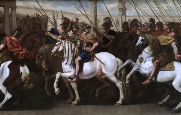 Картинка картина, лошади, история, Аньелло Фальконе, Римские Солдаты в Цирке