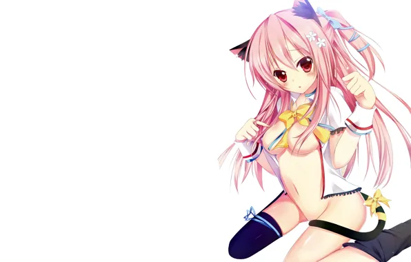 Girl, sexy, blouse, thighhighs, pink hair, long hair, boobs, anime