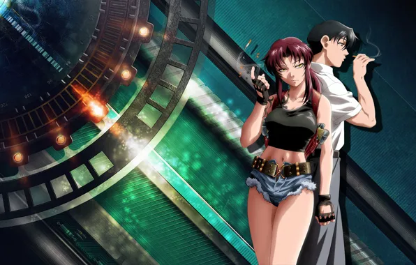 Картинка Black Lagoon, Revy, girl, gun, smoking, shorts, weapon, anime