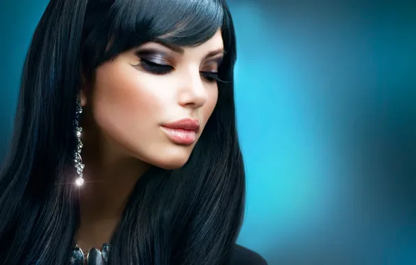 Картинка лицо, серьги, макияж, брюнетка