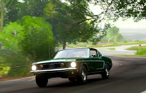 Картинка car, Ford, vehicle, video games, Forza Horizon 4, green cars, 1965 Ford Mustang