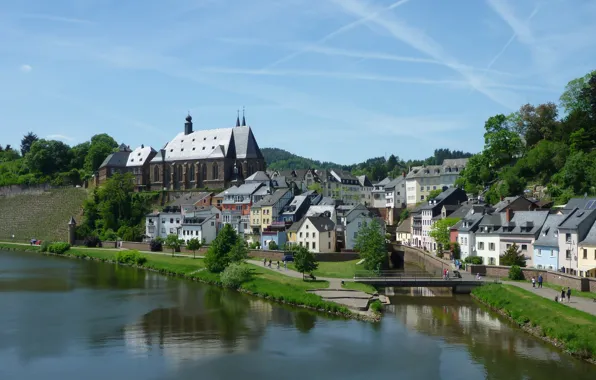 Город, дома, Германия, водный канал, Saarburg
