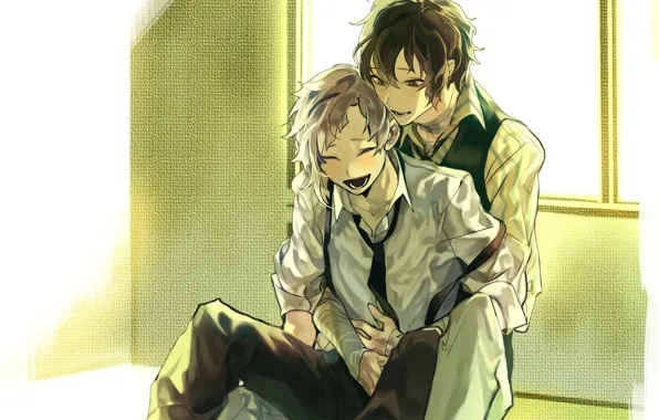 Смех, парни, Bungou Stray Dogs, Бродячие Псы: Литературные Гении, Атсуши Накаджима, Дазай Осаму