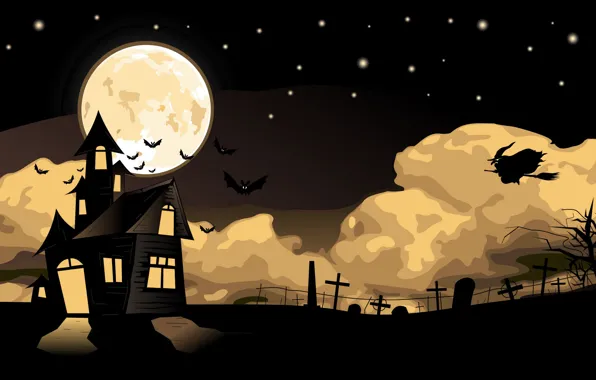 Картинка вектор, Праздник, арт, картинка, Хэллоуин, Halloween, ночь, мистика