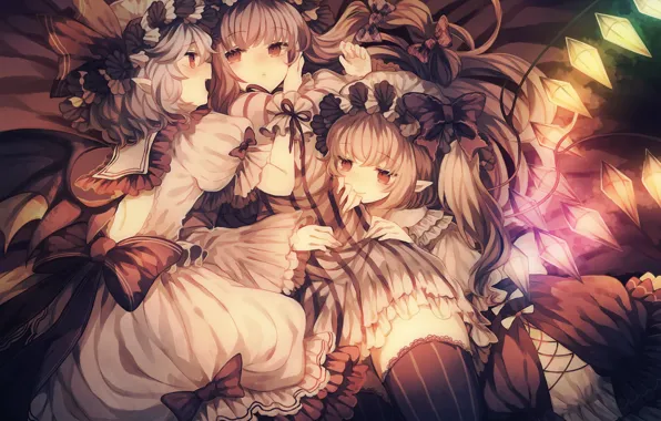 Девочки, игра, аниме, арт, touhou