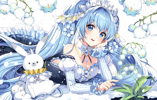 Картинка vocaloid, хатсуне мику, вокалоид, цветы, животное, ландыши, hatsune miku