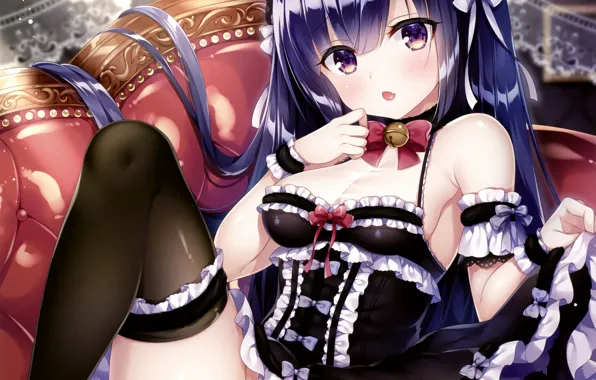 Girl, sexy, lingerie, pantsu, cleavage, panties, thighhighs, long hair