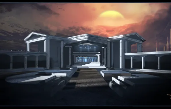 Небо, солнце, горы, здание, Architecture Study
