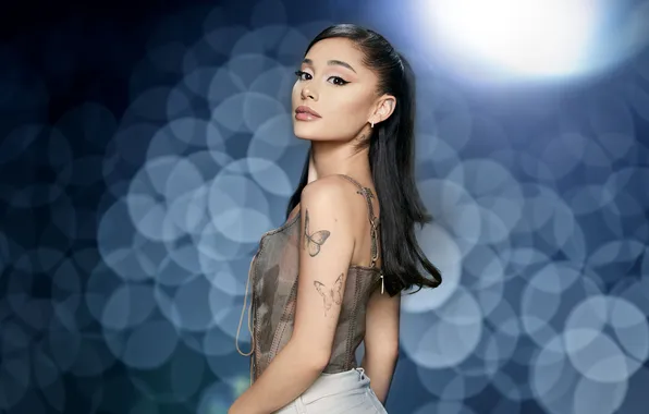 Взгляд, фон, портрет, брюнетка, певица, Ariana Grande, Ариана Гранде