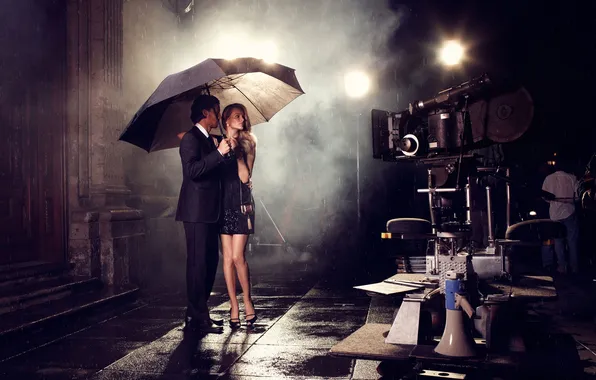 Дождь, модель, зонт, Edita Vilkeviciute, кинокамера