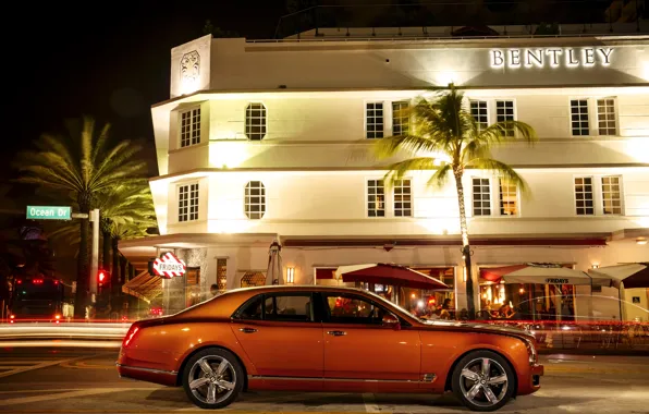 Картинка оранжевый, фото, Bentley, автомобиль, сбоку, металлик, роскошный, 2015