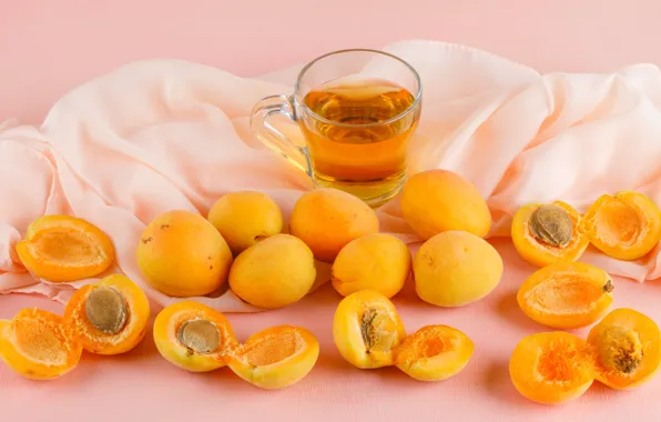 Стекло, чай, косточки, кружка, чашка, ткань, напиток, фрукты
