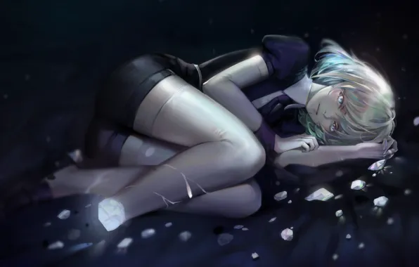 Девушка, темнота, лежит, diamond, houseki no kuni