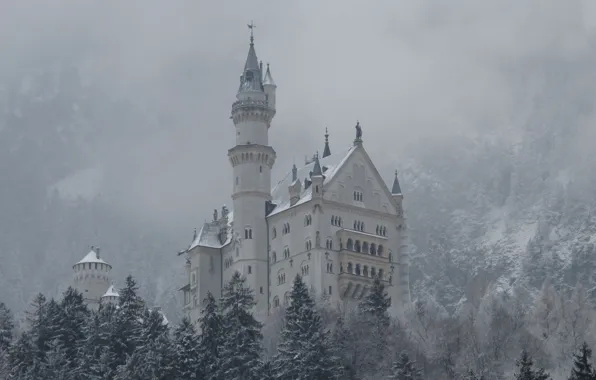 Картинка зима, снег, горы, замок