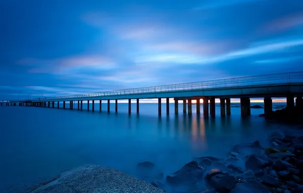 Картинка море, ночь, мост