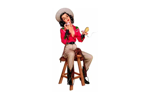 Картинка девушка, шляпа, сигарета, стул, табуретка, pin up, пудреница