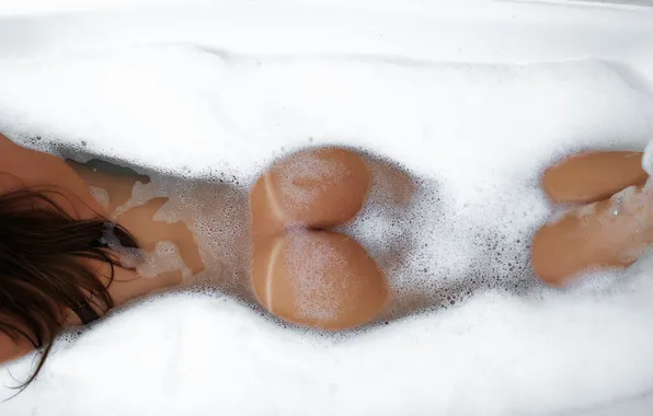 Попа, пена, девушка, фигура, брюнетка, лежит, обнаженная, photographer