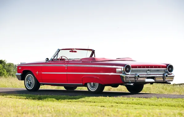 Картинка дорога, небо, Ford, Форд, Galaxie, вид сзади, 500, 1963