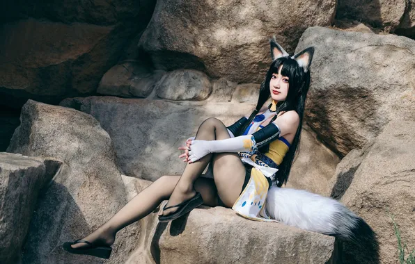 Rock, Beautiful, Asian, Model, Woman, Pretty, Cosplay, Animal Ears