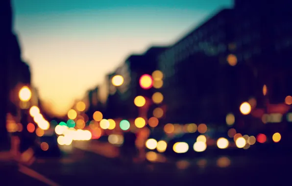 Небо, закат, огни, bokeh