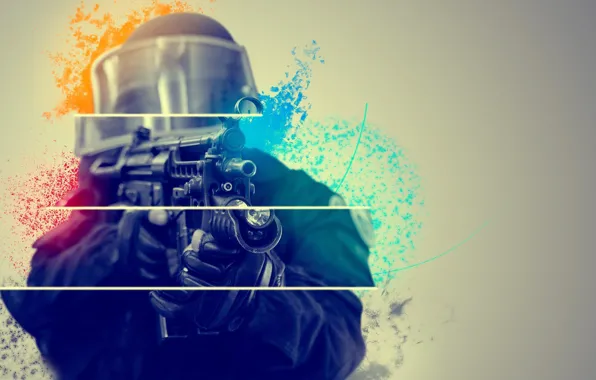 Картинка оружие, краски, арт, солдат, art