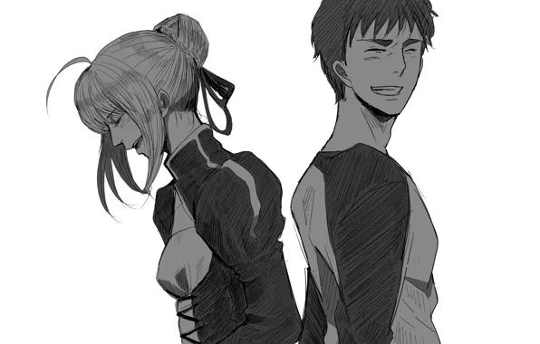 Девушка, парень, сейбер, Широ Эмия, Судьба ночь схватки, Fate / Stay Night