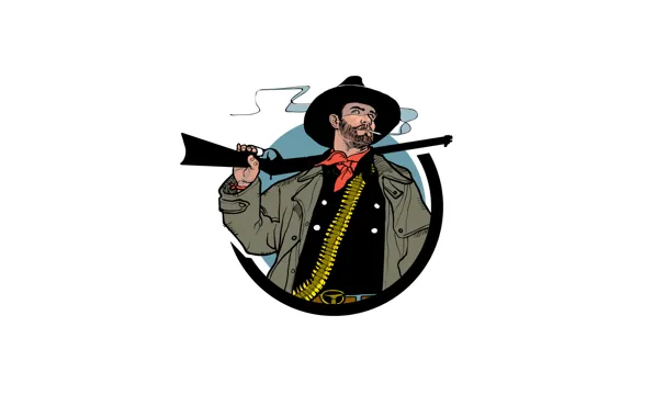 Картинка оружие, дым, шляпа, сигарета, ковбой, винтовка