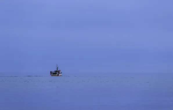Картинка море, небо, синий, лодка, рыбалка, горизонт, бесконечность