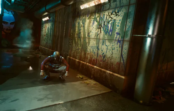 Обои Тоннель, Cyberpunk 2077, Двор, Киберпанк 2077, Гопник.