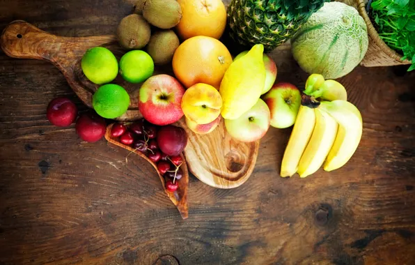 Картинка фото, лимон, яблоки, апельсин, еда, бананы, лайм, фрукты