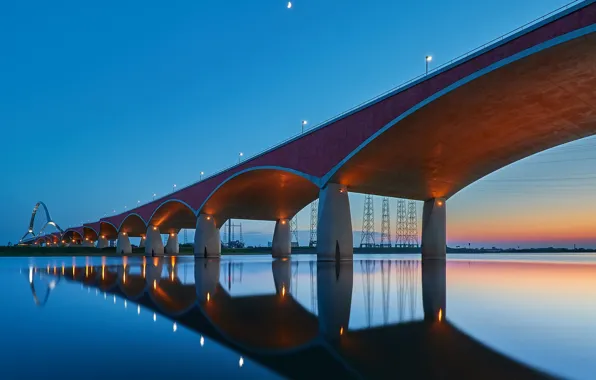 Мост, огни, отражение, Нидерланды, Голландия, Неймеген