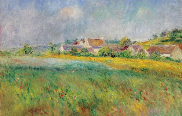 Пейзаж, картина, Пьер Огюст Ренуар, Pierre Auguste Renoir, Деревня Бонкур