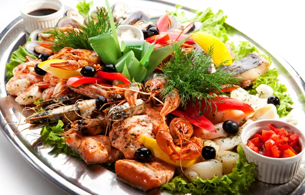 Рыба, помидор, крабы, fish, креветки, морепродукты, мидии, shrimp