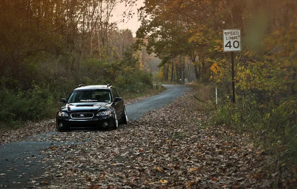 Картинка осень, Subaru, black, субару, stance, Outback