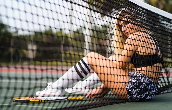 Девушка, сетка, ракетка, корт, Tennis Stretch