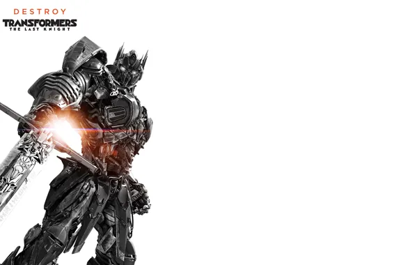 Картинка фантастика, меч, белый фон, черно-белое, постер, Optimus Prime, Transformers: The Last Knight, Трансформеры: Последний рыцарь