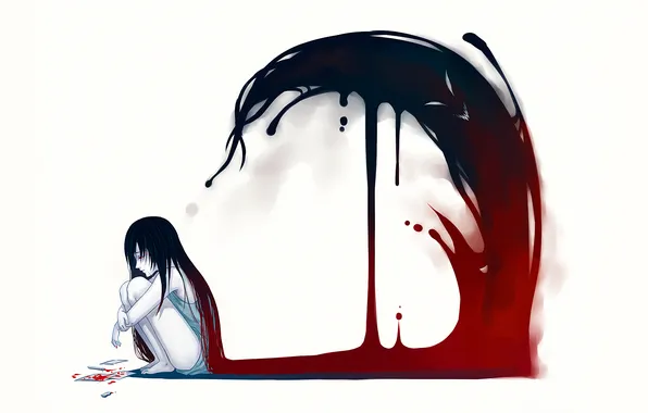 Картинка девушка, бумага, кровь, локоны