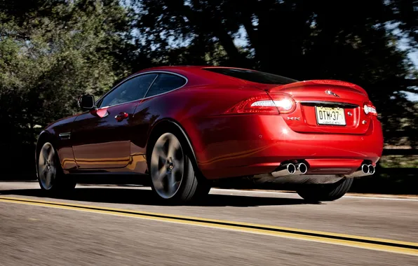 Красный, купе, Jaguar, XKR, Ягуар, суперкар, вид сзади, Coupe