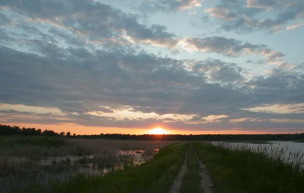 Картинка небо, солнце, закат, пейзажи, Природа