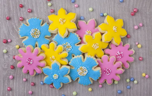 Картинка цветы, печенье, сахар, blue, flowers, выпечка, сладкое, sweet
