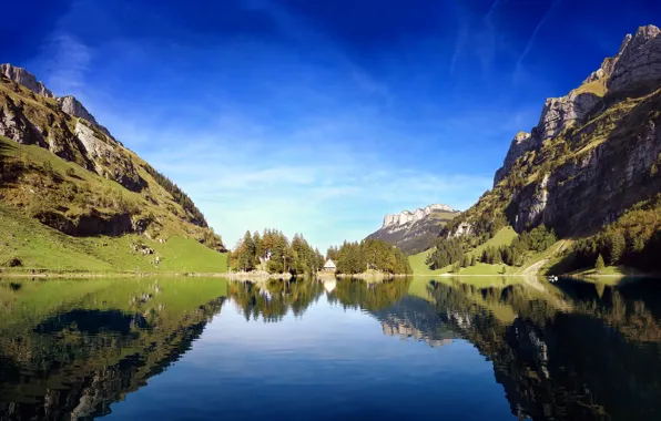 Пейзаж, горы, природа, озеро, отражение, Switzerland