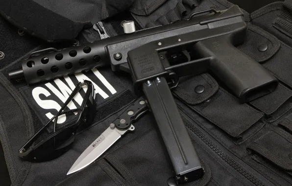 Картинка пистолет, нож, gun, pistol, weapon, SWAT, knife, tec9