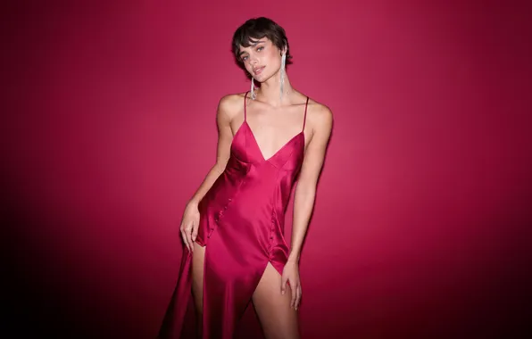 Girl, short hair, model, look, pose, evening dress, bare shoulders, Taylor Hill