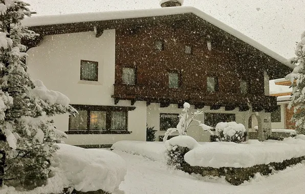 Австрия, Austria, Снегопад, Snowfall, Зимний Пейзаж, Winter Landscape, Snow Trees, Снежные Деревья