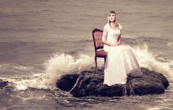 Картинка море, девушка, стул