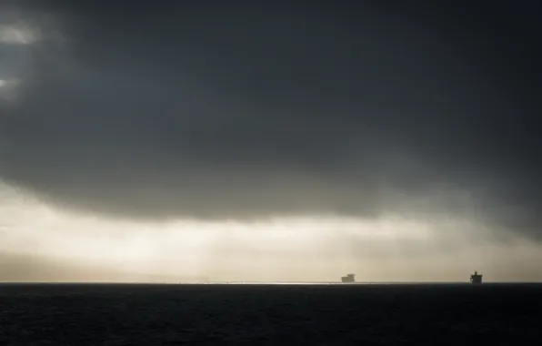 Картинка море, пейзаж, туман, корабли